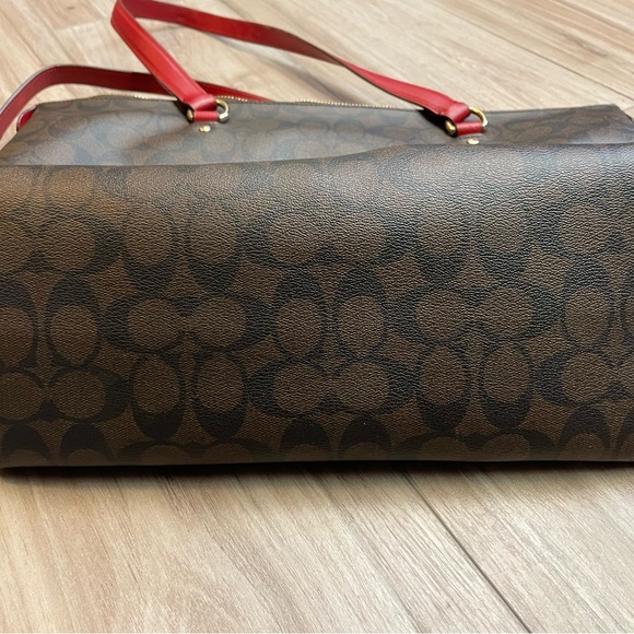 Coach Brown Signature Tote with Red Handles - Picture 7 of 9